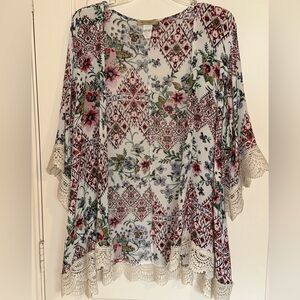 Gorgeous Boho Floral & Lace Kimono Cardigan - Size Large